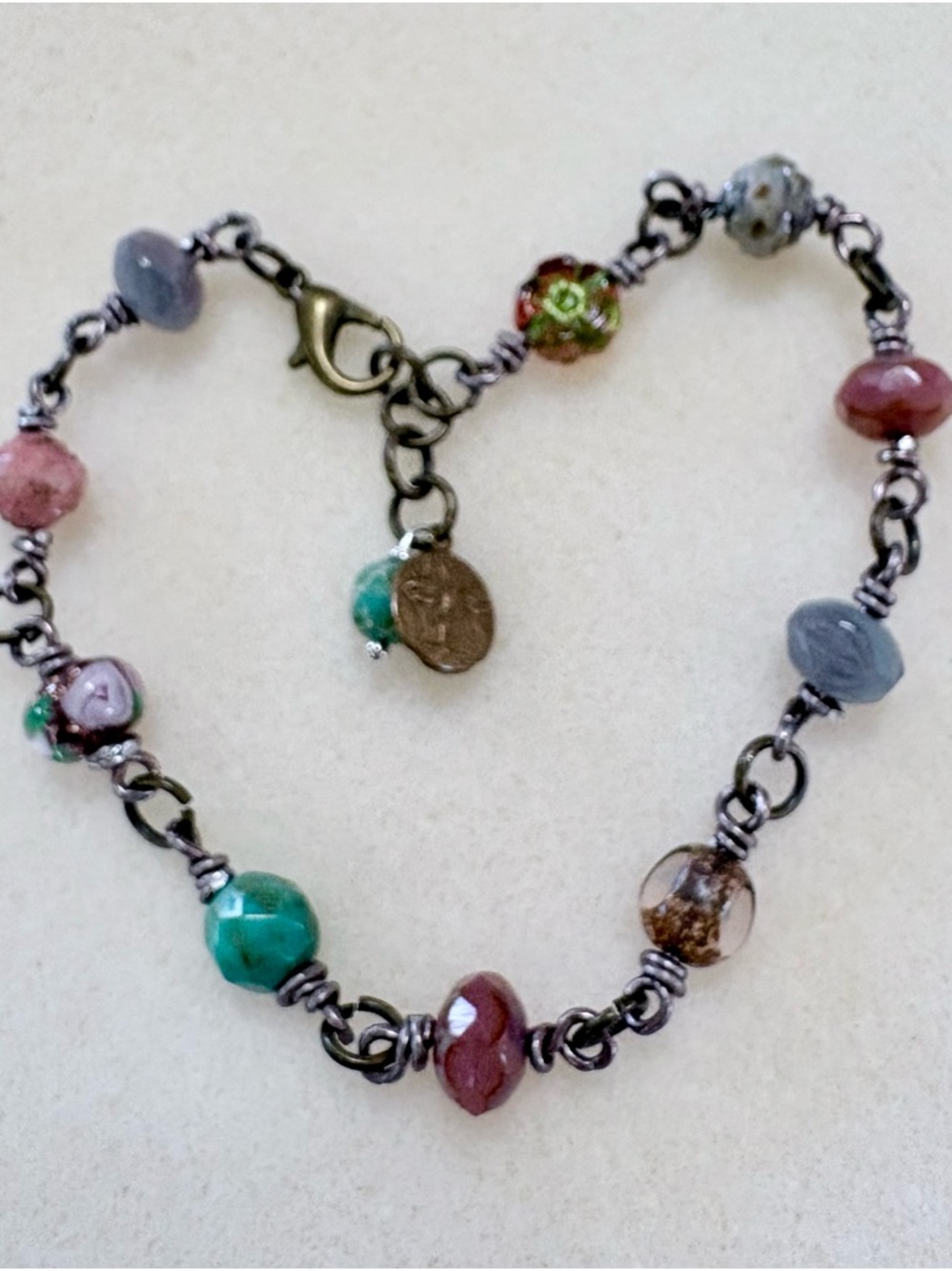 Multicolor Beaded Chain Bracelet with Mixed Czech Glass beads